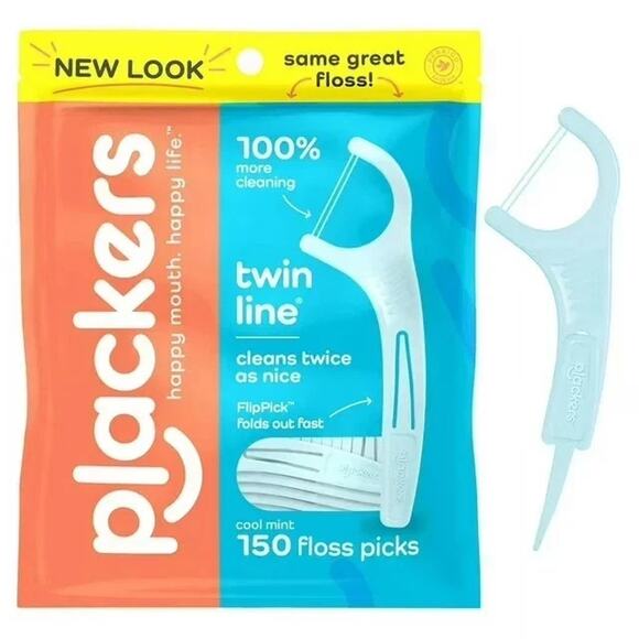 Plackers Twin-Line Cool Mint Dental Floss Picks 150 Ct – 10 Pack Wholesale - Picture 1 of 3